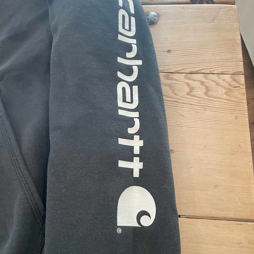 Carhartt Men's Charcoal Hoodie with Sleeve Logo - Picture 5 of 7